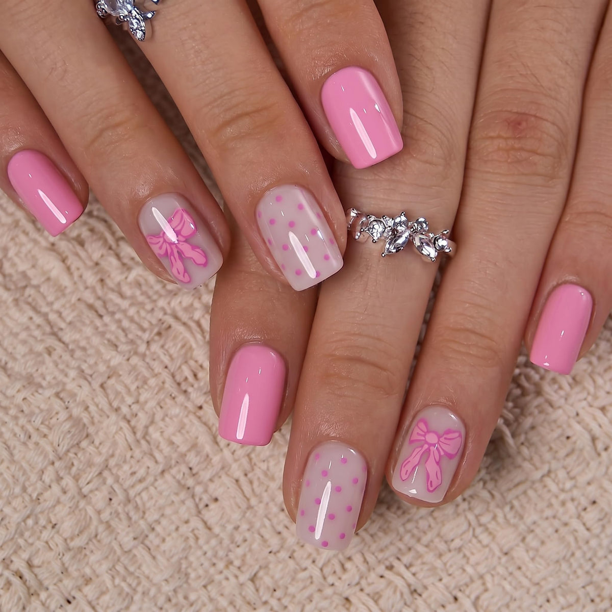 CurvLife Short Square Bow Design Press On Nails packaging