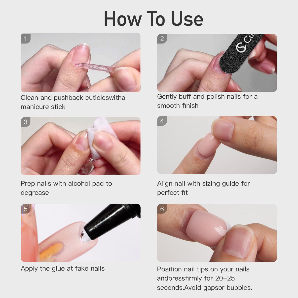 CurvLife Short Square Chrome Press On Nails applied on hands