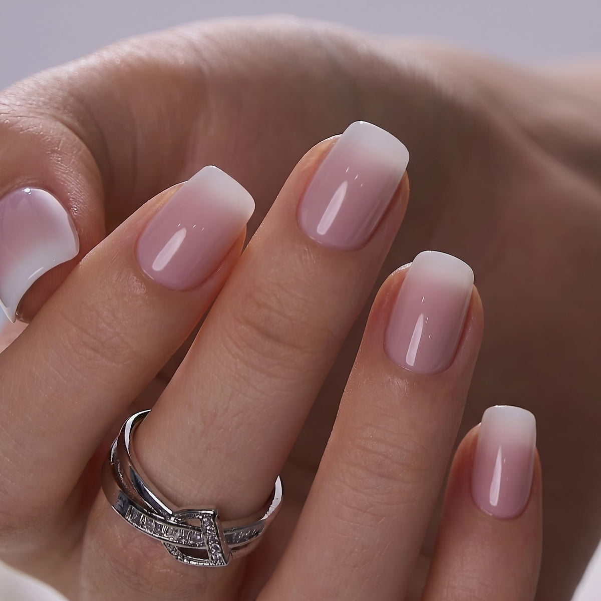 CurvLife Short Square Chrome Press On Nails in Blush Mirror Hot Pink front view