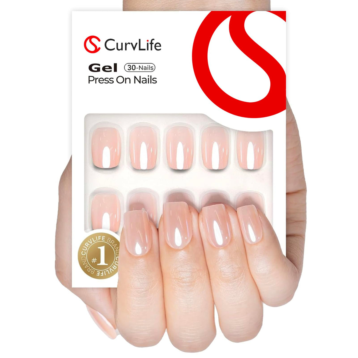 CurvLife Short Square Chrome Press On Nails in Nude Mirror front view