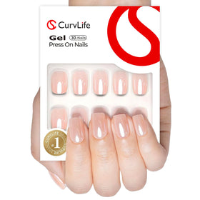 CurvLife Short Square Chrome Press On Nails in Nude Mirror front view