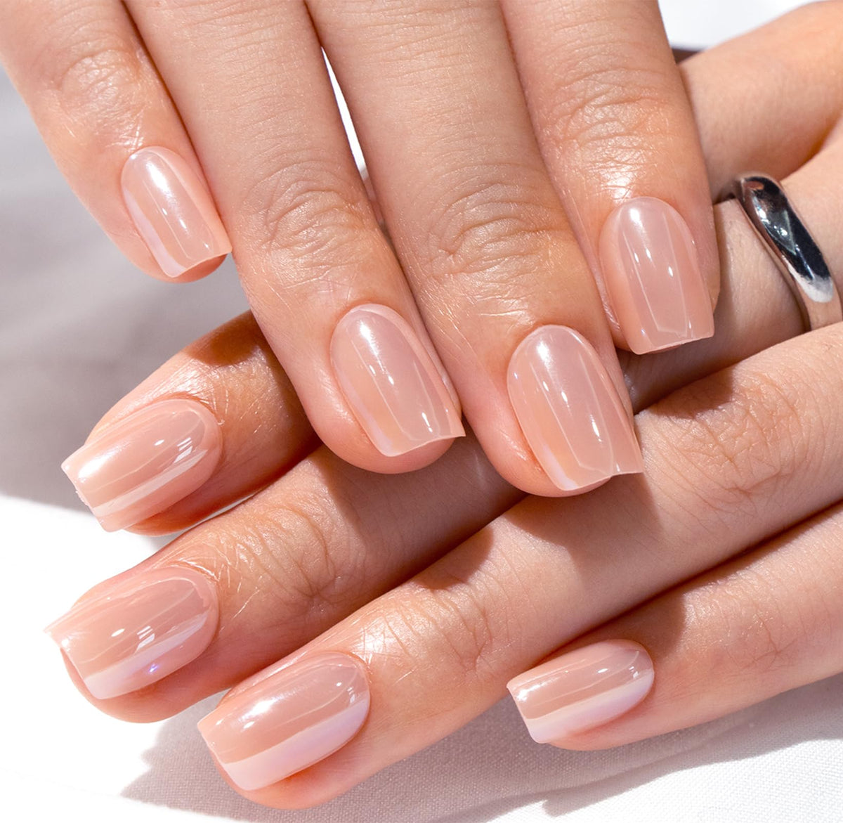 CurvLife Short Square Chrome Press On Nails with included nail glue and file