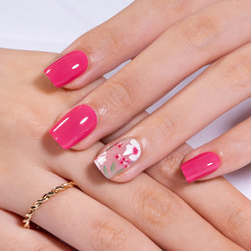 CurvLife Short Square Floral Press On Nails Bloom Hot Pink application setup