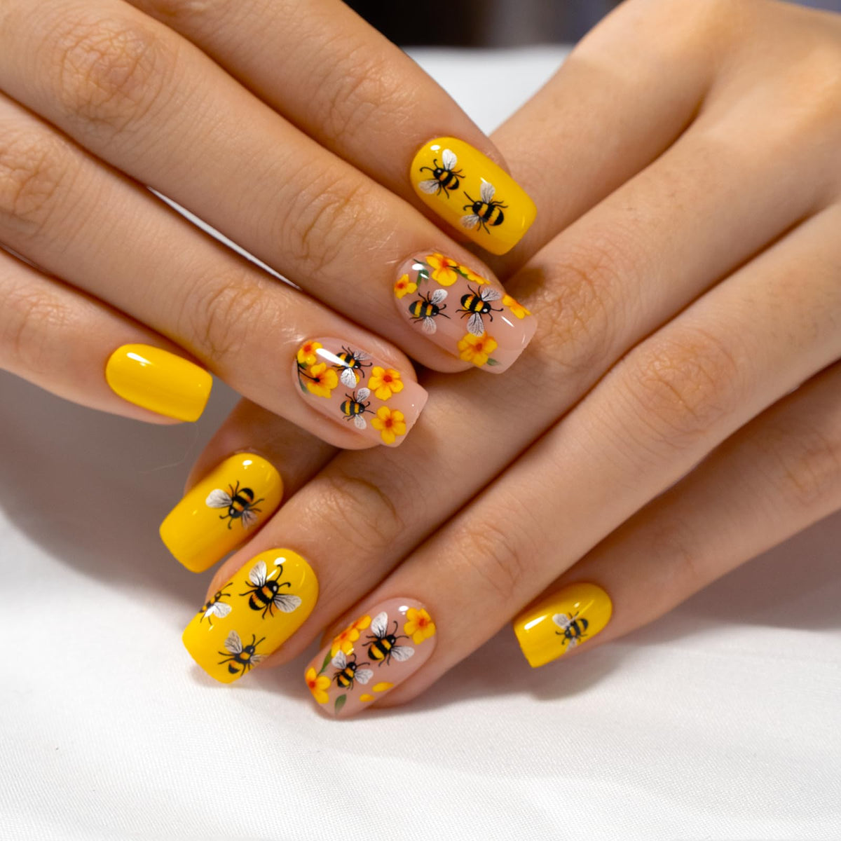 CurvLife Short Square Floral Press On Nails in lifestyle setting