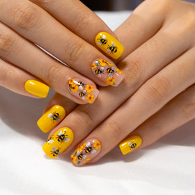 CurvLife Short Square Floral Press On Nails in lifestyle setting