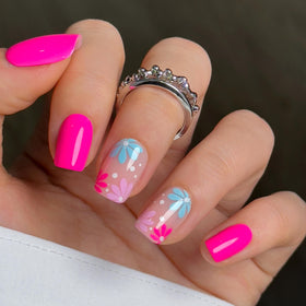 CurvLife Short Square Floral Press On Nails Pop Bloom Blue front view