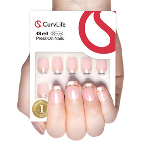 CurvLife Short Square French Tip Cat Eye Press On Nails in Galaxy Mirror finish