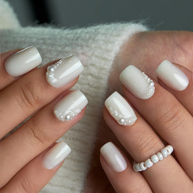 CurvLife Short Square French Tip Nails showing flexible gel material