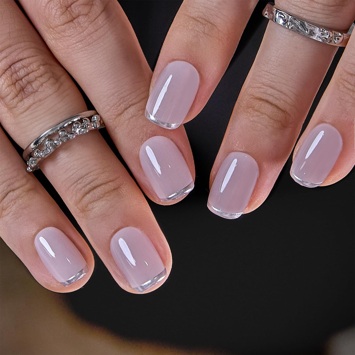 CurvLife Short Square French Tip Press On Nails close-up of the gel finish