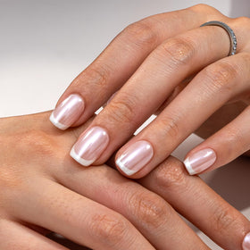 CurvLife Short Square French Tip Press On Nails close-up of the gel finish