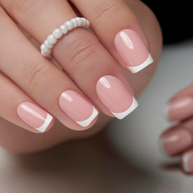 CurvLife Short Square French Tip Press On Nails close-up showing design