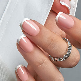 CurvLife Short Square French Tip Press On Nails front view