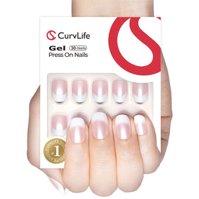 CurvLife Short Square French Tip Press On Nails front view in storage box