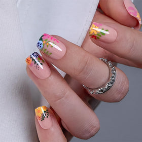 CurvLife Short Square French Tip Press On Nails in nude colour front view