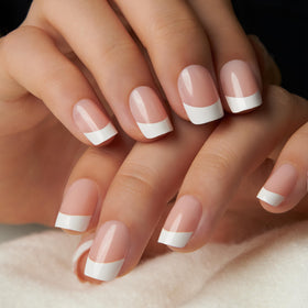 CurvLife Short Square French Tip Press On Nails showing various sizes