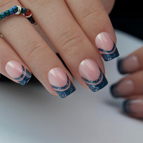 CurvLife Short Square French Tip Press On Nails side view showing gel finish