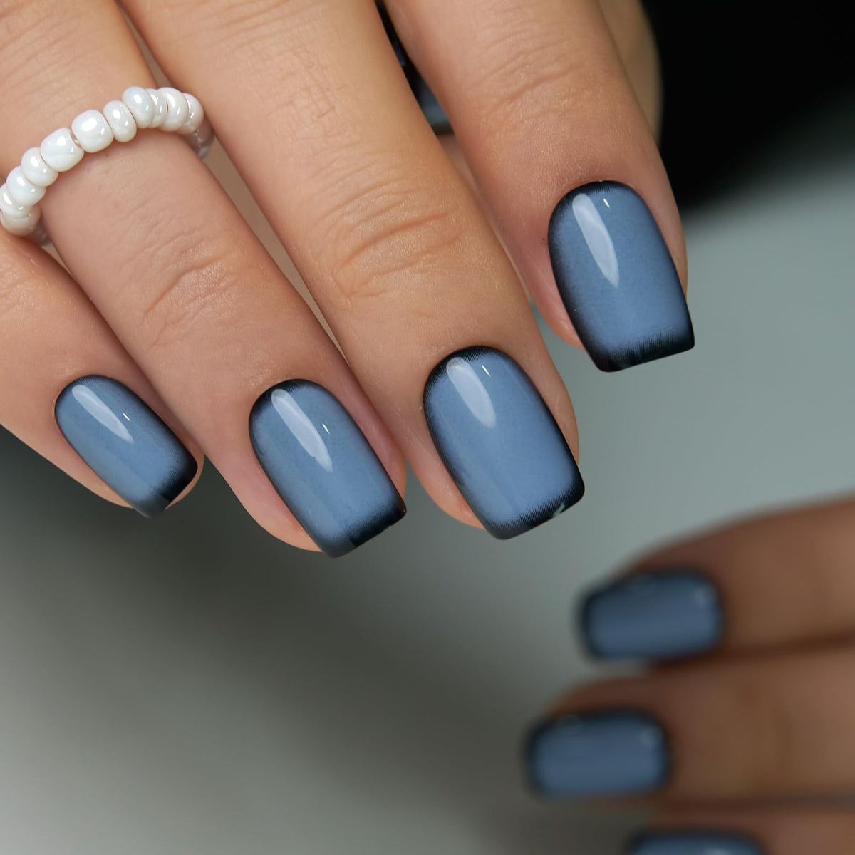 CurvLife Short Square French Tip Press On Nails Slate Edge Black packaging