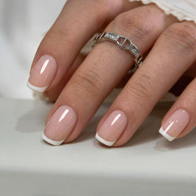 CurvLife Short Square French Tip Press On Nails with adhesive tabs and glue