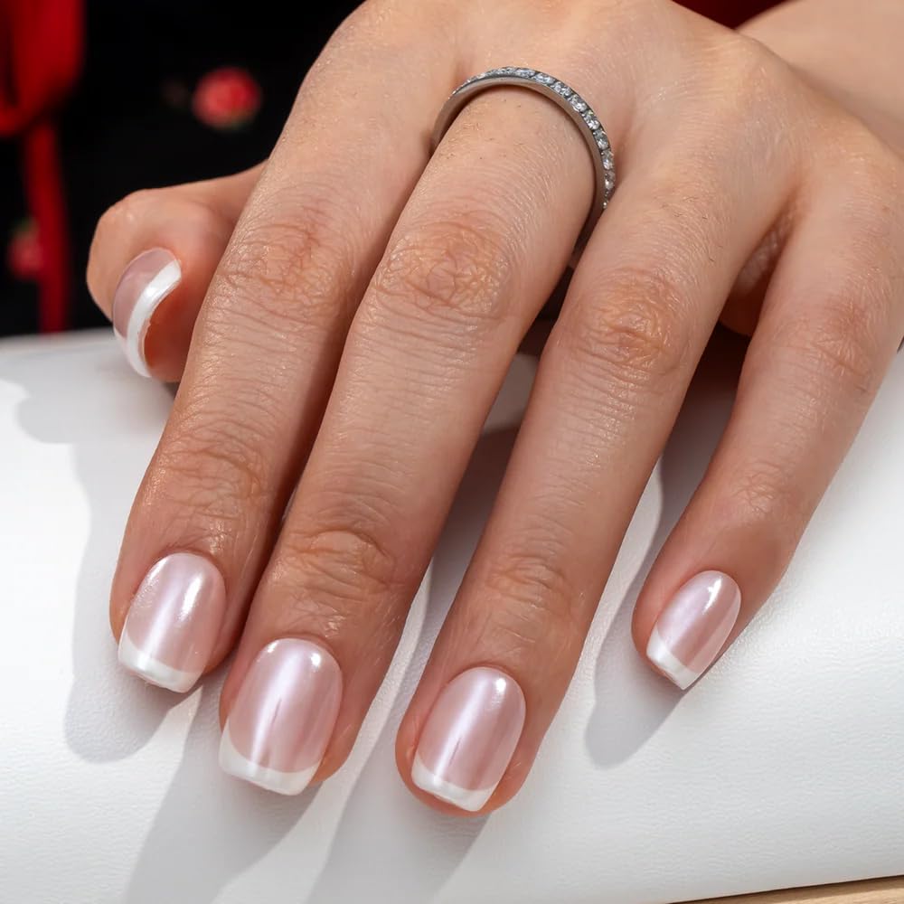 CurvLife Short Square French Tip Press On Nails with adhesive tabs and nail glue