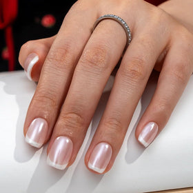 CurvLife Short Square French Tip Press On Nails with adhesive tabs and nail glue