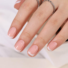 CurvLife Short Square French Tip Press On Nails with adhesive tabs and glue