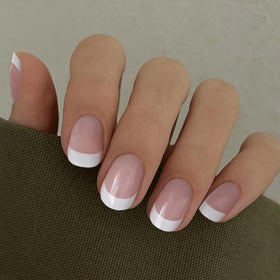 CurvLife Short Square French Tip Press On Nails with jelly glue stickers and nail file