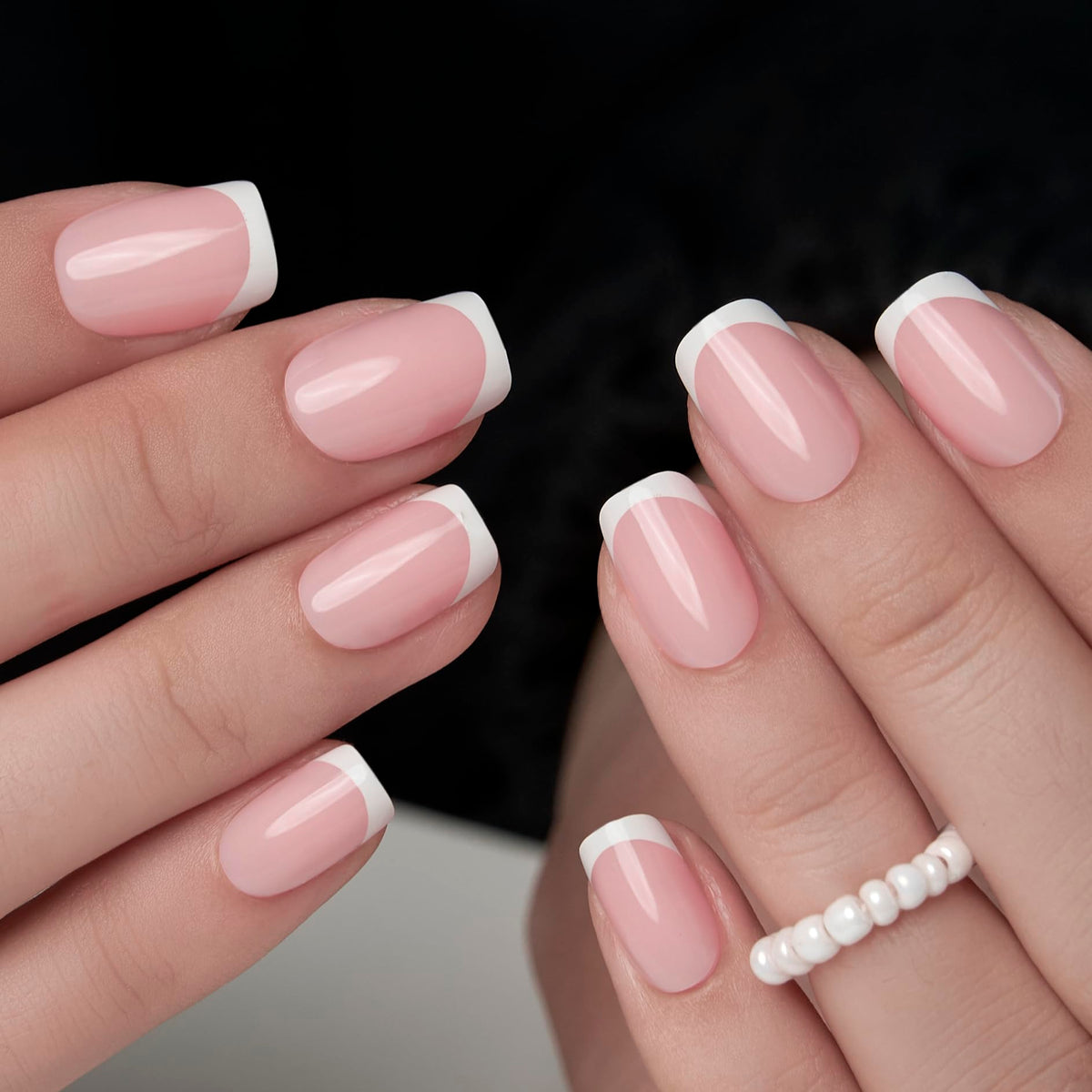 CurvLife Short Square French Tip Press On Nails with nail glue and accessories