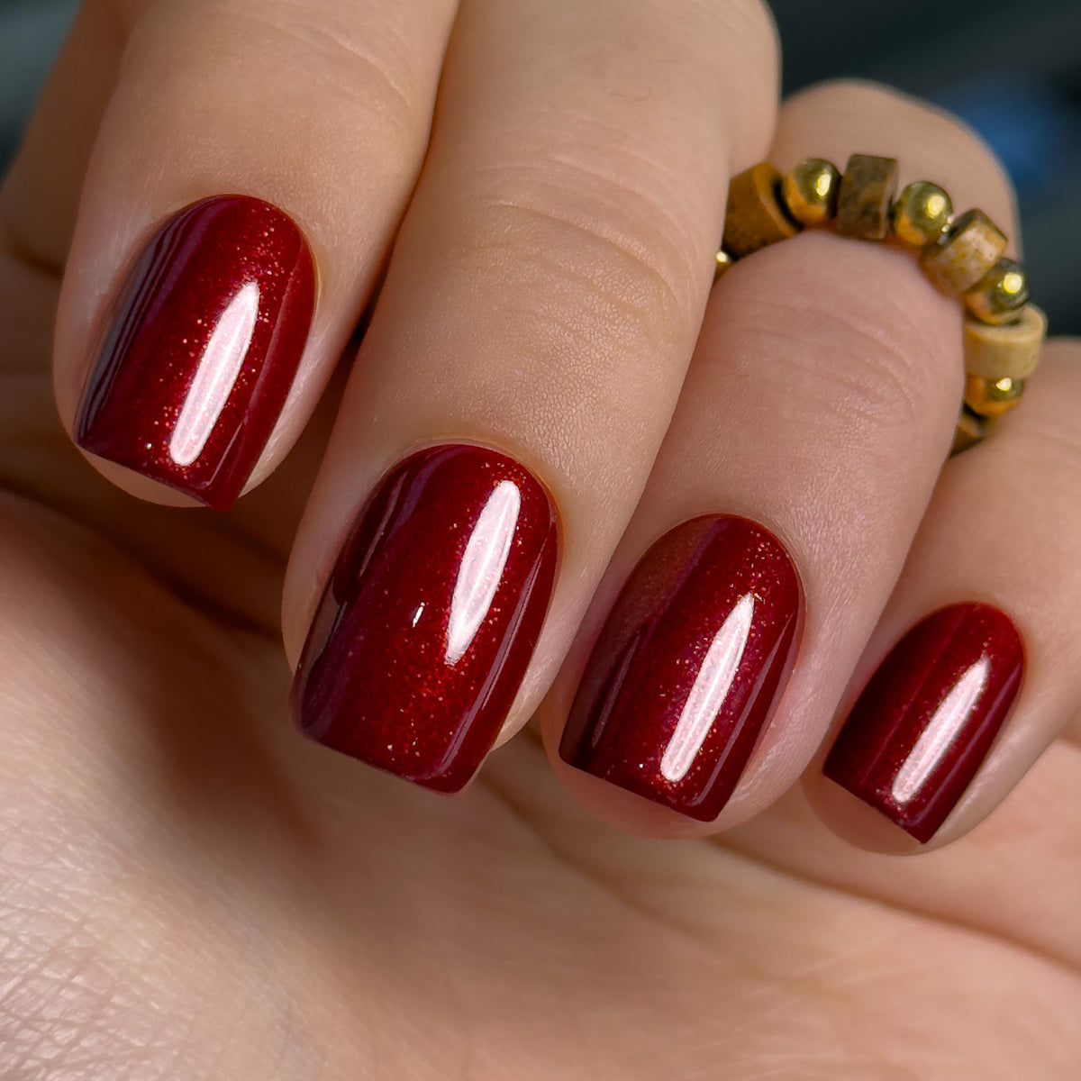 CurvLife Short Square Glitter Press On Nails in Smoky Ruby Red front view