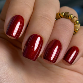 CurvLife Short Square Glitter Press On Nails in Smoky Ruby Red front view