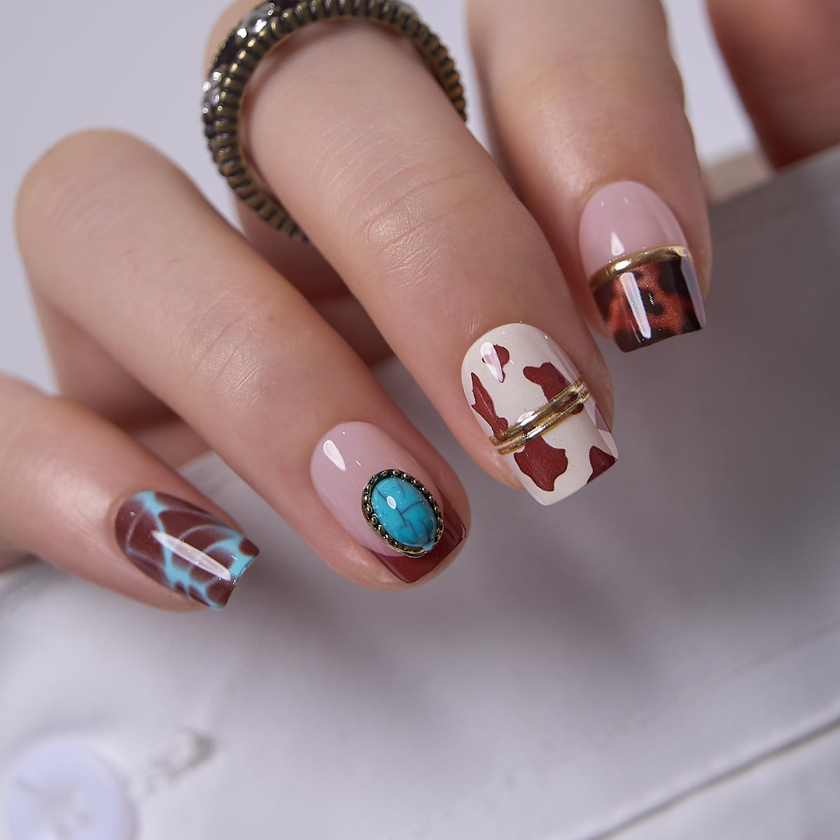 CurvLife Short Square Glitter Press On Nails Velvet Stardust Burgundy front view