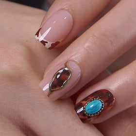 CurvLife Short Square Glitter Press On Nails Velvet Stardust Burgundy packaging