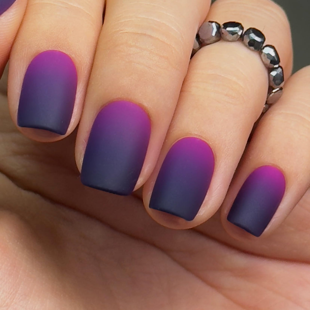 CurvLife Short Square Ombre Press On Nails in Frosted Purple Pink front view