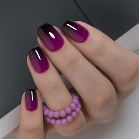 CurvLife Short Square Ombre Press On Nails in gradient glow purple front view