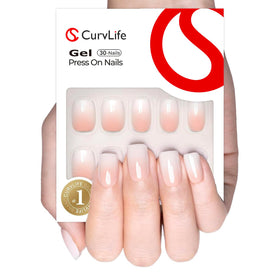 CurvLife Short Square Ombre Press On Nails in Milky Fade White front view