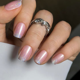 CurvLife Short Square Ombre Press On Nails in Shimmer Fade Pink front view
