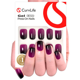 CurvLife Short Square Ombre Press On Nails packaging with accessories