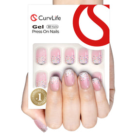 CurvLife Short Square Ombre Press On Nails packaging with accessories