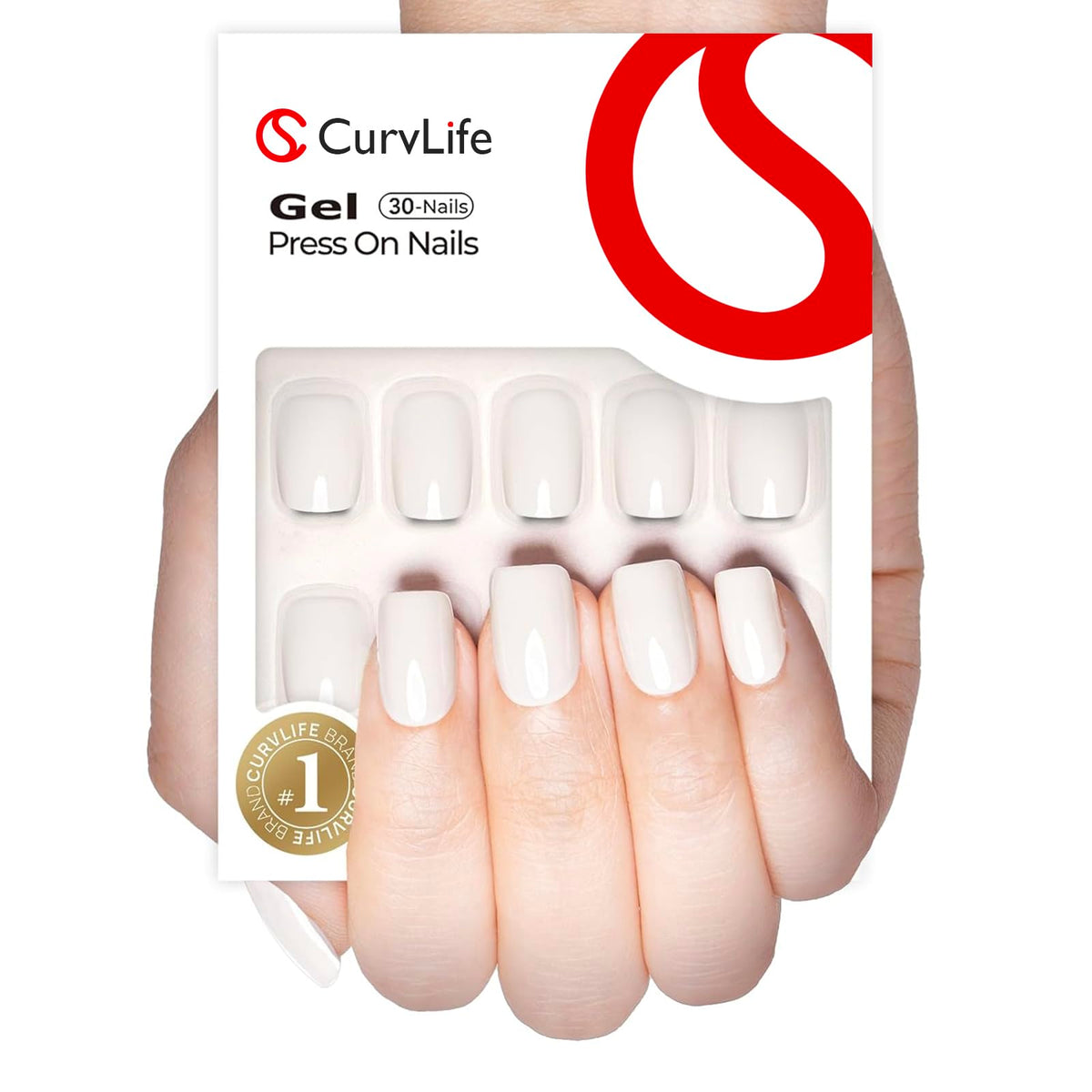 CurvLife Short Square Press On Nails Ceramic White front view
