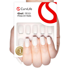 CurvLife Short Square Press On Nails Ceramic White front view