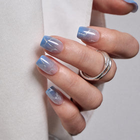 CurvLife Short Square Press On Nails Gilded Jade Green with nail glue and accessories