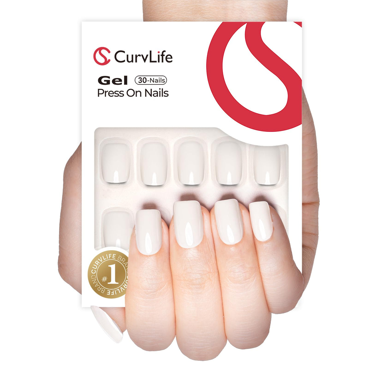 CurvLife short square press on nails in ceramic white