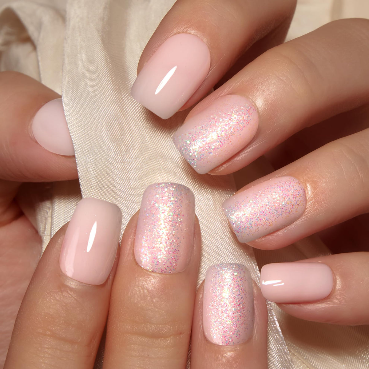 CurvLife Short Square Press On Nails in Flash White Nude front view