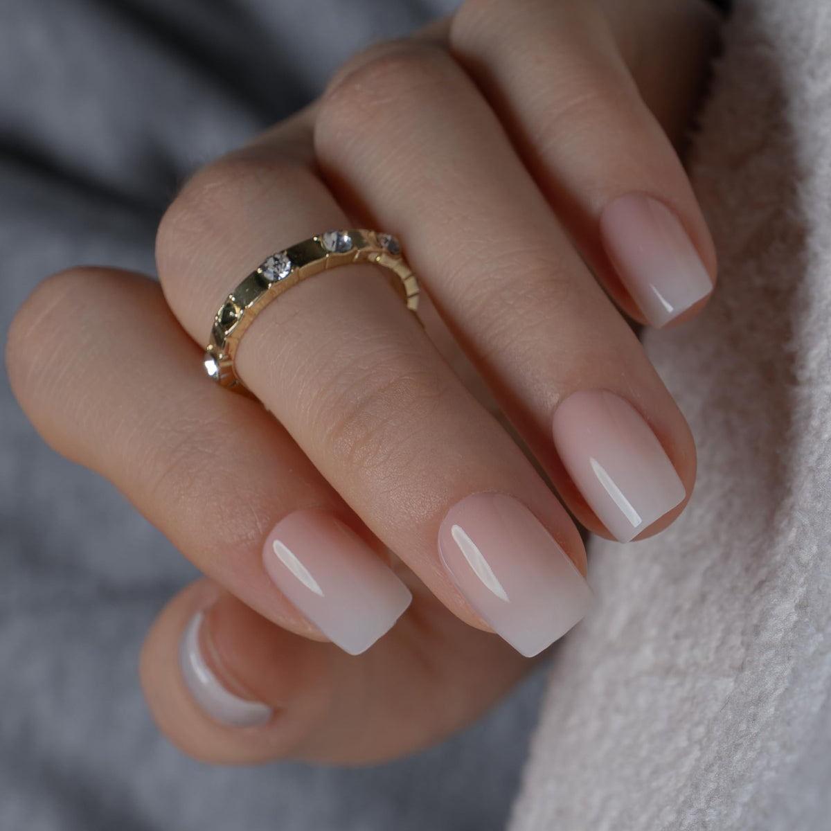 CurvLife Short Square Press On Nails in Nude Ombre Gradient Pink front view