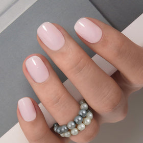 CurvLife Short Square Press On Nails in Nude Pink Milky White front view