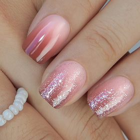 CurvLife Short Square Press On Nails Misty Pink in storage box