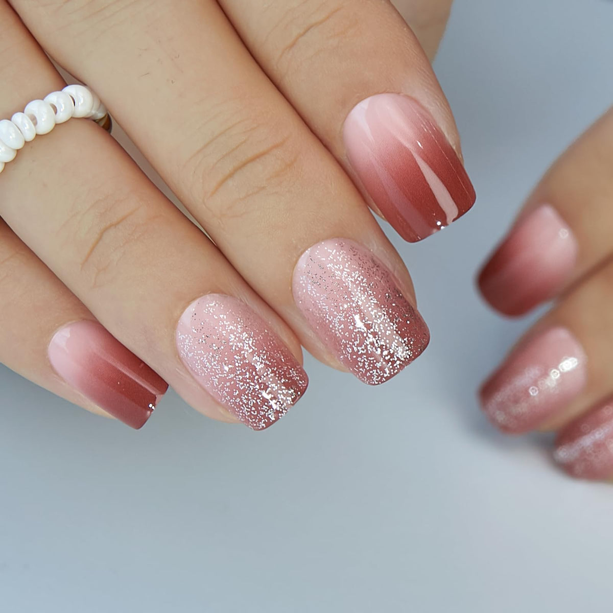 CurvLife Short Square Press On Nails Misty Pink side view
