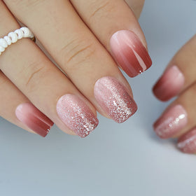 CurvLife Short Square Press On Nails Misty Pink side view