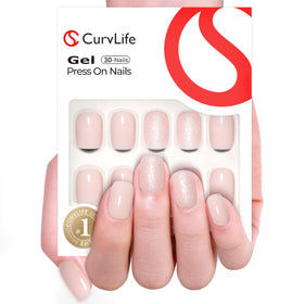 CurvLife Short Square Press On Nails packaging with accessories