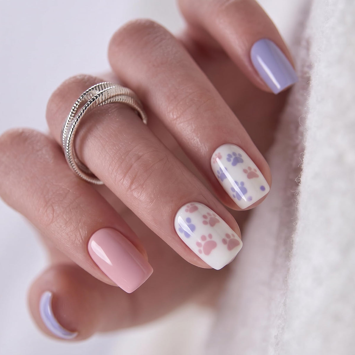 CurvLife Short Square Press On Nails Paw Sweet Pet front view