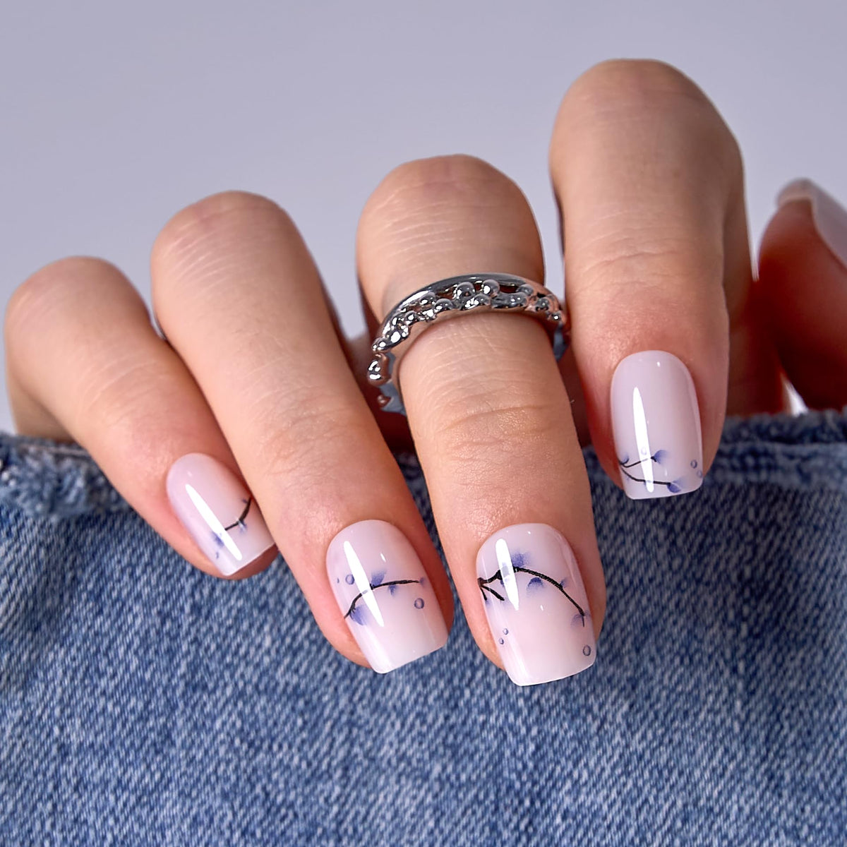 CurvLife Short Square Press On Nails Porcelain Milky White front view